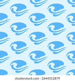 Abstract ocean waves seamless pattern. Japanese, Chinese traditional ornament blue background. Vector illustration Summer tropical sea beach style. Fashion nautical vintage textile fabric design