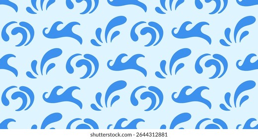 Abstract ocean waves seamless pattern. Japanese, Chinese traditional ornament blue background. Vector illustration Summer tropical sea beach style. Fashion nautical vintage textile fabric design