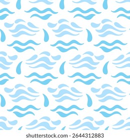 Abstract ocean waves seamless pattern. Japanese, Chinese traditional ornament blue background. Vector illustration Summer tropical sea beach style. Fashion vintage textile fabric design