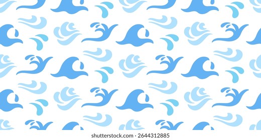 Abstract ocean waves seamless pattern. Japanese, Chinese traditional ornament blue background. Vector illustration Summer tropical sea beach style. Fashion nautical vintage textile fabric design