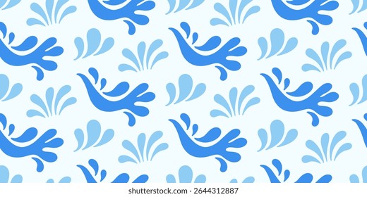 Abstract ocean waves seamless pattern. Japanese, Chinese traditional ornament blue background. Vector illustration Summer tropical sea beach style. Fashion nautical vintage textile fabric design