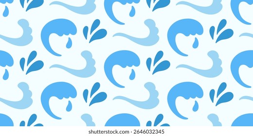 Abstract ocean waves seamless pattern. Japanese, Chinese traditional ornament blue background. Vector illustration Summer tropical sea beach style. Fashion nautical vintage textile fabric design