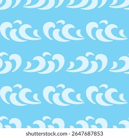 Abstract ocean waves seamless pattern. Japanese, Chinese traditional ornament blue background. Vector illustration Summer tropical sea beach style. Fashion nautical vintage textile fabric design