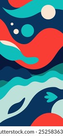 Abstract ocean-inspired design featuring bold waves, fluid shapes, and vibrant colors. Perfect for creating modern backgrounds or adding a coastal vibe to your projects.