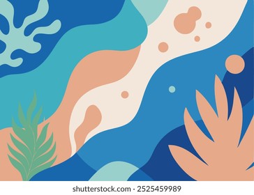 Abstract ocean-themed background with fluid shapes, calming colors, and organic forms. Perfect for creating a relaxing and serene atmosphere in your designs.