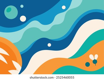Abstract ocean-themed background with wavy patterns and a soft color palette, perfect for creating a calming and modern design. This fluid artwork features organic shapes and vibrant sea colors.