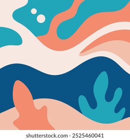 Abstract ocean-themed design featuring fluid shapes, calming colors, and a coastal vibe. Perfect for creating a serene and minimalist aesthetic.