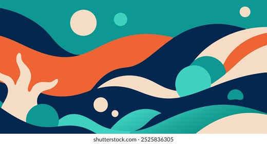 Abstract ocean-themed illustration featuring fluid shapes and calming colors. Perfect for creating a coastal vibe in your designs.