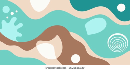 Abstract ocean-themed pattern with wavy lines, fluid shapes, and soft color palette. Ideal for backgrounds, textiles, or any design project seeking a calming and coastal vibe.