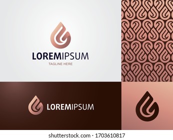 abstract ocher drop, letter U; icon, template