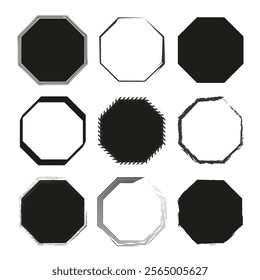 Abstract octagon frames. Black and white shapes. Geometric vector elements. Modern decorative forms. - Powered by Shutterstock - Get 15% off with code: PIKWIZARD15