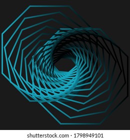 Resumen del túnel octogonal. Forma azul y blanca sobre un fondo gris. Ilustración vectorial de ciencia y tecnología.