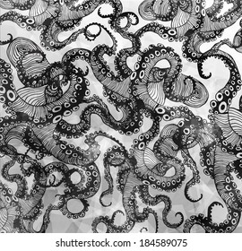 Abstract Octopus,  drawn by hand modern illustration with polygon,  crystal design element, symbol, sign for tattoo, pattern