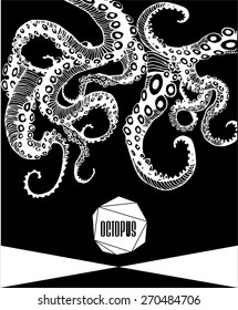 Abstract Octopus,  drawn by hand modern illustration with polygon,  crystal design element, symbol, sign for tattoo, pattern