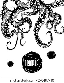 Abstract Octopus,  drawn by hand modern illustration with polygon,  crystal design element, symbol, sign for tattoo, pattern