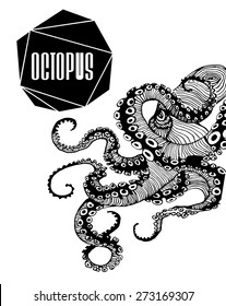 Abstract  octopus illustration ,  design element, symbol, sign for tattoo