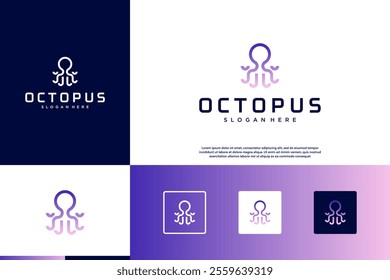 abstract octopus tentacles logo with line art style, outline, modern, vector graphic template.