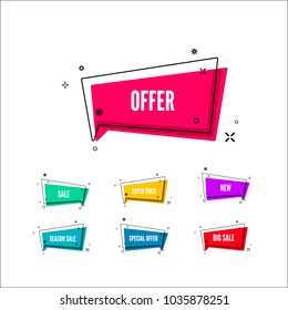 Abstract offers banner.  Colorful bubble with promotion text. Set of geometric promo template. Vector illustration isolated on white background