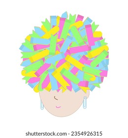 Abstract Office worker character with sticky note hairstyle and paperclips instead of earrings. EPS