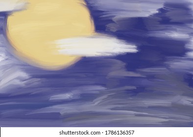 Abstract oil painting look like the moon on deep blue sky