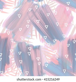 Abstract oil painting seamless pattern with ink element. Hand drawn paint brushes background. Pastel color palette.