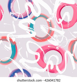 Abstract oil painting seamless pattern with ink element. Hand drawn paint brushes background. Pastel color palette.