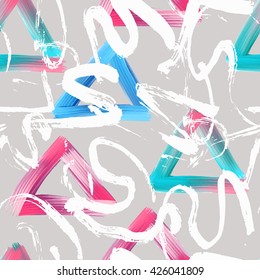Abstract oil painting seamless pattern with ink element. Hand drawn paint brushes background. Pastel color palette.