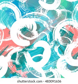 Abstract oil painting seamless pattern with ink element. Hand drawn paint brushes background. Pastel color palette.