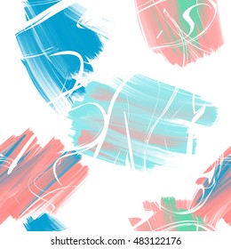 Abstract oil painting seamless pattern with ink element. Hand drawn paint brushes background. Pastel color palette.