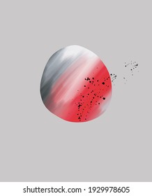 Abstract Oil Painting Style Vector Art. Illustration with Big White-Red-Black Dot and Black Ink Irregular Slashes. Modern Artistic Print Ideal for Wall Art, Poster, Card and Cover. Modern Art.