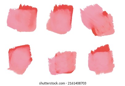 Abstract Oil Painting Style Vector Splashes. Light Pink and Red Dabs on a White Background. Modern Vector Print Set. Freehand Stains. Brush Stroke Elements.