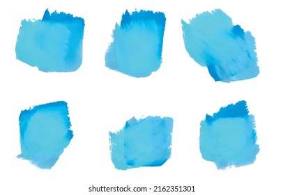 Abstract Oil Painting Style Vector Splashes. Light Blue Dabs on a White Background. Modern Vector Print Set. Freehand Stains. Brush Stroke Elements.