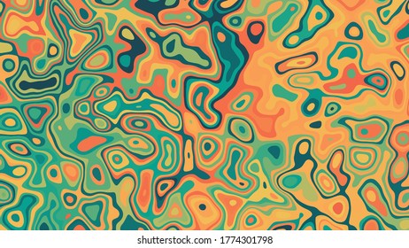 Abstract oil pattern. wave vector background with teal blue orange colors.
