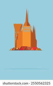 Abstract old europe town on blue background.