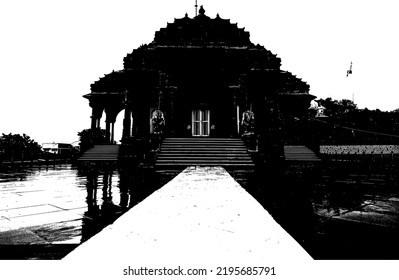 Abstract old historic building architecture silhouette grunge artistic distressed overlay grainy vector pattern background and texture. 