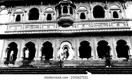 Abstract old historic palace monument silhouette grunge artistic distressed overlay grainy vector pattern background and texture. 