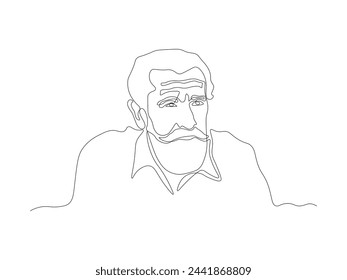 abstract old man, grandfather with wrinkles and beard,continuous single line art hand drawing sketch