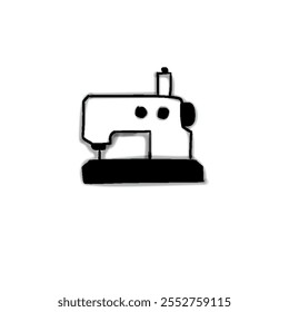 Abstract old style sewing machine icon for atelier or tailor sign design. Minimalist black linear sketch on white background. Vector illustration