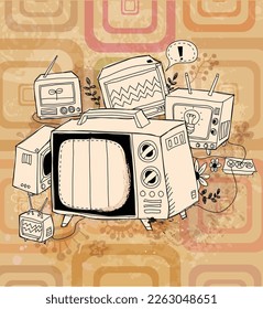 abstract old tradition retro vintage radio anthena electronic television lifestyle mix and match design graphic vector for any use