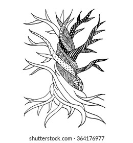Abstract old tree with roots, zen doodle for your design