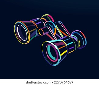 Abstract old vintage binoculars in retro style from multicolored paints. Colored drawing. Vector illustration of paints