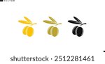 Abstract olive icon. Natural food sign. Black green and yellow olives. Abstract fruit vector 