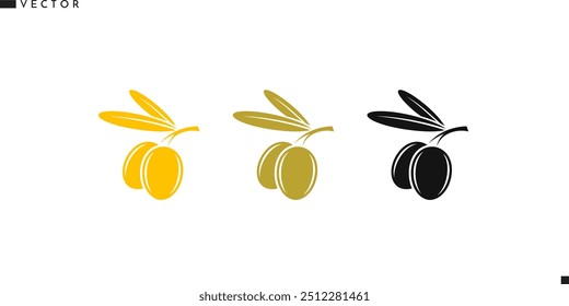 Abstract olive icon. Natural food sign. Black green and yellow olives. Abstract fruit vector 