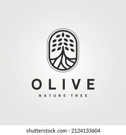 abstract olive tree logo line art vector symbol illustration design, nature tree root logo design