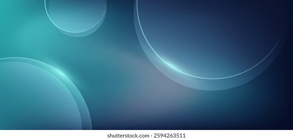 Abstract Ombre cyan gradient background, Circle glass cyan gradient background vector for UX UI desing template or website background