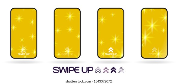 abstract one color backdrop with  swipe up icon. Shinig stars. vector UI social network swipe stories invitation template  illustration