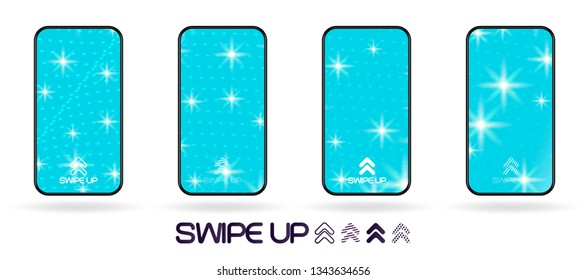 abstract one color backdrop with  swipe up icon. Shinig stars. vector UI social network swipe stories invitation template  illustration