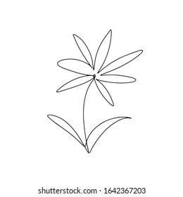 Resumen de una línea de arte continua con ilustración botánica con flor. Simple ilustración floral digital. Descarga de diseño gráfico de vectores