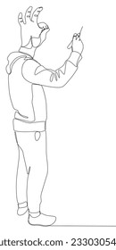 Abstract one continuous line of Man with hand as head pointing. Thin Line Illustration vector concept. Contour Drawing Creative ideas.