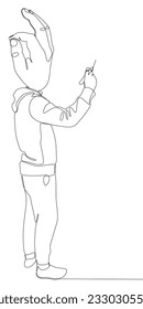 Abstract one continuous line of Man with hand as head pointing. Thin Line Illustration vector concept. Contour Drawing Creative ideas.